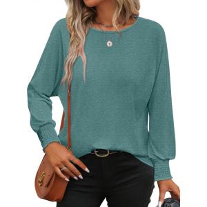 imageATHMILE Long Sleeve Tops for Women 2025 Spring Fashion T Shirts for Women Crewneck Casual Loose Shirts Basic TeeBlue Green