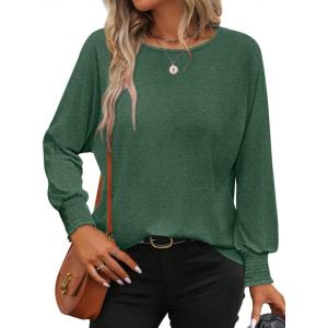 imageATHMILE Long Sleeve Tops for Women 2025 Spring Fashion T Shirts for Women Crewneck Casual Loose Shirts Basic TeeGreen