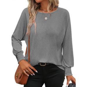imageATHMILE Long Sleeve Tops for Women 2025 Spring Fashion T Shirts for Women Crewneck Casual Loose Shirts Basic TeeGrey