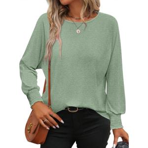 imageATHMILE Long Sleeve Tops for Women 2025 Spring Fashion T Shirts for Women Crewneck Casual Loose Shirts Basic TeeGrey Green