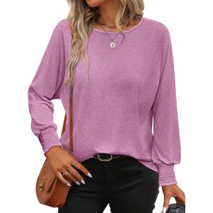 imageATHMILE Long Sleeve Tops for Women 2025 Spring Fashion T Shirts for Women Crewneck Casual Loose Shirts Basic TeeLight Purple