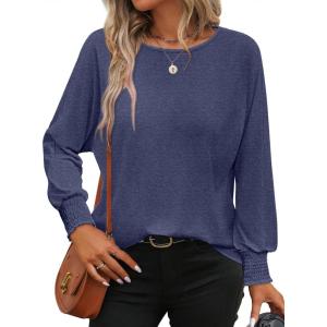 imageATHMILE Long Sleeve Tops for Women 2025 Spring Fashion T Shirts for Women Crewneck Casual Loose Shirts Basic TeeNavy Blue