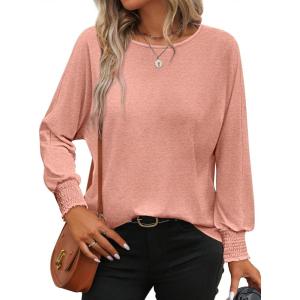 imageATHMILE Long Sleeve Tops for Women 2025 Spring Fashion T Shirts for Women Crewneck Casual Loose Shirts Basic TeePink