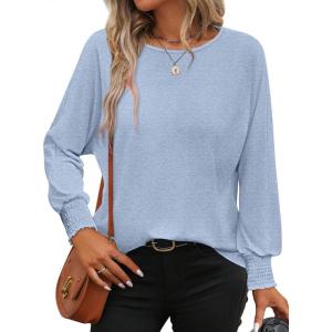 imageATHMILE Long Sleeve Tops for Women 2025 Spring Fashion T Shirts for Women Crewneck Casual Loose Shirts Basic TeeSky Blue