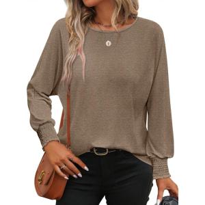 imageATHMILE Long Sleeve Tops for Women 2025 Spring Fashion T Shirts for Women Crewneck Casual Loose Shirts Basic TeeTaupe