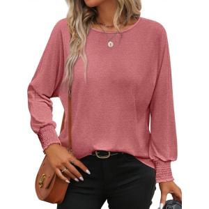 imageATHMILE Long Sleeve Tops for Women 2025 Spring Fashion T Shirts for Women Crewneck Casual Loose Shirts Basic TeeWatermelon Red
