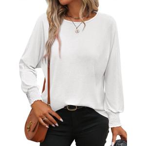 imageATHMILE Long Sleeve Tops for Women 2025 Spring Fashion T Shirts for Women Crewneck Casual Loose Shirts Basic TeeWhite