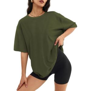 imageATHMILE Womens Oversized T Shirts Loose Fit Crewneck Short Sleeve Tops Summer Casual Blouse Y2K 2025 Basic Tee BeachArmygreen