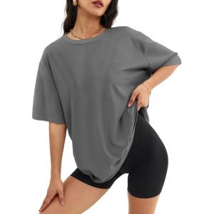 imageATHMILE Womens Oversized T Shirts Loose Fit Crewneck Short Sleeve Tops Summer Casual Blouse Y2K 2025 Basic Tee BeachDarkgrey