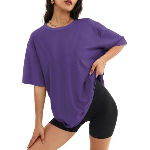 imageATHMILE Womens Oversized T Shirts Loose Fit Crewneck Short Sleeve Tops Summer Casual Blouse Y2K 2025 Basic Tee BeachDarkpurple