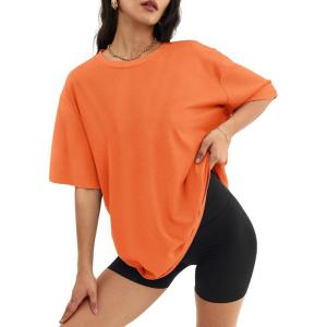 imageATHMILE Womens Oversized T Shirts Loose Fit Crewneck Short Sleeve Tops Summer Casual Blouse Y2K 2025 Basic Tee BeachOrange