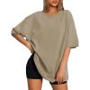 imageATHMILE Womens Oversized T Shirts Loose Fit Crewneck Short Sleeve Tops Summer Casual Blouse 2025 Y2K Basic Tee BeachKhaki