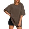 imageATHMILE Womens Oversized T Shirts Loose Fit Crewneck Short Sleeve Tops Summer Casual Blouse 2025 Y2K Basic Tee BeachLightbrown