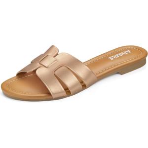 imageATHMILE Sandals for Women 2025 Vacation Womens Sandals Dressy Summer Flats Sandals Women Slides for Party Wedding BeachGold