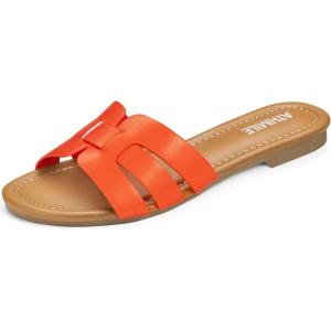 imageATHMILE Sandals for Women 2025 Vacation Womens Sandals Dressy Summer Flats Sandals Women Slides for Party Wedding BeachOrange