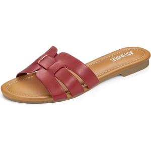 imageATHMILE Sandals for Women 2025 Vacation Womens Sandals Dressy Summer Flats Sandals Women Slides for Party Wedding BeachRed