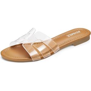 imageATHMILE Sandals for Women 2025 Vacation Womens Sandals Dressy Summer Flats Sandals Women Slides for Party Wedding BeachTransparent