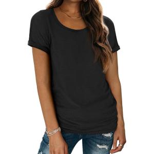 imageATHMILE T Shirts Short Sleeve Scoop Neck Tees for Women Fashion Tops Trendy Casual Summer Outfits Clothes 2025Black