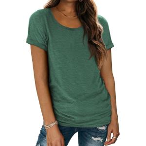 imageATHMILE T Shirts Short Sleeve Scoop Neck Tees for Women Fashion Tops Trendy Casual Summer Outfits Clothes 2025Green