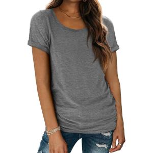 imageATHMILE T Shirts Short Sleeve Scoop Neck Tees for Women Fashion Tops Trendy Casual Summer Outfits Clothes 2025Grey