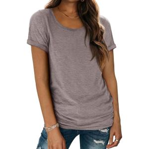 imageATHMILE T Shirts Short Sleeve Scoop Neck Tees for Women Fashion Tops Trendy Casual Summer Outfits Clothes 2025Greypurple