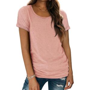 imageATHMILE T Shirts Short Sleeve Scoop Neck Tees for Women Fashion Tops Trendy Casual Summer Outfits Clothes 2025Lightpink