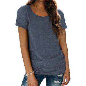 imageATHMILE T Shirts Short Sleeve Scoop Neck Tees for Women Fashion Tops Trendy Casual Summer Outfits Clothes 2025Navy