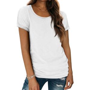 imageATHMILE T Shirts Short Sleeve Scoop Neck Tees for Women Fashion Tops Trendy Casual Summer Outfits Clothes 2025White