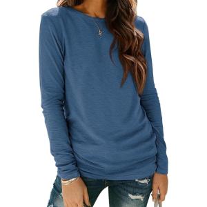 imageATHMILE Womens Long Sleeve Shirts Basic Tee Fall Trendy Spring Top Business Casual Beach Vacation Workout 2025 FashionBlue