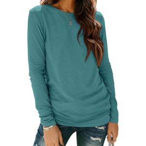imageATHMILE Womens Long Sleeve Shirts Basic Tee Fall Trendy Spring Top Business Casual Beach Vacation Workout 2025 FashionBlue Green