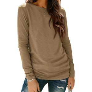 imageATHMILE Womens Long Sleeve Shirts Basic Tee Fall Trendy Spring Top Business Casual Beach Vacation Workout 2025 FashionCoffee