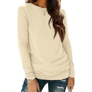 imageATHMILE Womens Long Sleeve Shirts Basic Tee Fall Trendy Spring Top Business Casual Beach Vacation Workout 2025 FashionCream