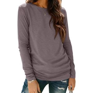 imageATHMILE Womens Long Sleeve Shirts Basic Tee Fall Trendy Spring Top Business Casual Beach Vacation Workout 2025 FashionGray Purple