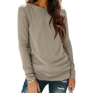 imageATHMILE Womens Long Sleeve Shirts Basic Tee Fall Trendy Spring Top Business Casual Beach Vacation Workout 2025 FashionKhaki