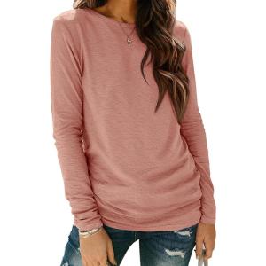 imageATHMILE Womens Long Sleeve Shirts Basic Tee Fall Trendy Spring Top Business Casual Beach Vacation Workout 2025 FashionPink