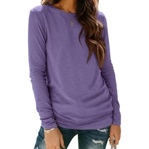 imageATHMILE Womens Long Sleeve Shirts Basic Tee Fall Trendy Spring Top Business Casual Beach Vacation Workout 2025 FashionPurple