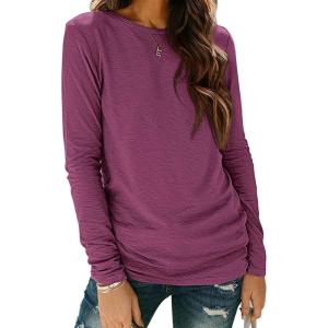 imageATHMILE Womens Long Sleeve Shirts Basic Tee Fall Trendy Spring Top Business Casual Beach Vacation Workout 2025 FashionPurple Red