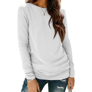 imageATHMILE Womens Long Sleeve Shirts Basic Tee Fall Trendy Spring Top Business Casual Beach Vacation Workout 2025 FashionWhite