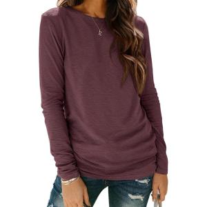 imageATHMILE Womens Long Sleeve Shirts Basic Tee Fall Trendy Spring Top Business Casual Beach Vacation Workout 2025 FashionWine Red