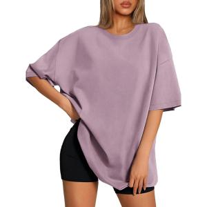 imageATHMILE Womens Oversized T Shirts Loose Fit Crewneck Short Sleeve Tops Summer Casual Blouse 2025 Y2K Basic Tee BeachDarkpink