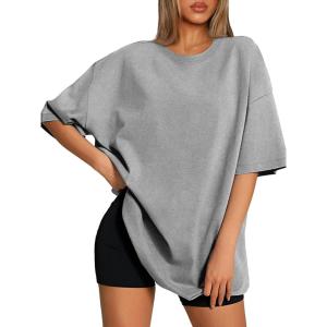 imageATHMILE Womens Oversized T Shirts Loose Fit Crewneck Short Sleeve Tops Summer Casual Blouse 2025 Y2K Basic Tee BeachGrey