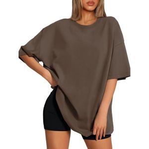 imageATHMILE Womens Oversized T Shirts Loose Fit Crewneck Short Sleeve Tops Summer Casual Blouse 2025 Y2K Basic Tee BeachLightbrown