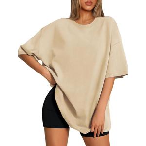 imageATHMILE Womens Oversized T Shirts Loose Fit Crewneck Short Sleeve Tops Summer Casual Blouse 2025 Y2K Basic Tee BeachLightyellow