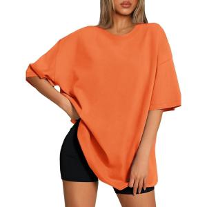 imageATHMILE Womens Oversized T Shirts Loose Fit Crewneck Short Sleeve Tops Summer Casual Blouse 2025 Y2K Basic Tee BeachOrange