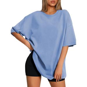 imageATHMILE Womens Oversized T Shirts Loose Fit Crewneck Short Sleeve Tops Summer Casual Blouse 2025 Y2K Basic Tee BeachSkyblue