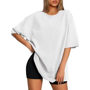 imageATHMILE Womens Oversized T Shirts Loose Fit Crewneck Short Sleeve Tops Summer Casual Blouse 2025 Y2K Basic Tee BeachWhite