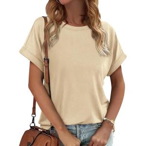 imageATHMILE Womens Tops Oversized Business Casual Dressy Summer T Shirts Short Sleeve Clothes Fashion Trendy Outfits 2025Apricot