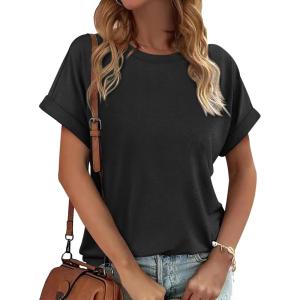 imageATHMILE Womens Tops Oversized Business Casual Dressy Summer T Shirts Short Sleeve Clothes Fashion Trendy Outfits 2025Black