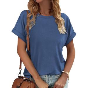 imageATHMILE Womens Tops Oversized Business Casual Dressy Summer T Shirts Short Sleeve Clothes Fashion Trendy Outfits 2025Blue