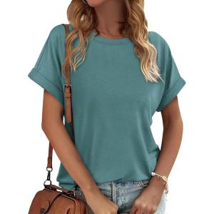 imageATHMILE Womens Tops Oversized Business Casual Dressy Summer T Shirts Short Sleeve Clothes Fashion Trendy Outfits 2025Blue Green